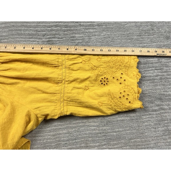 Lane Bryant Top Womens 22/24 Yellow Off Shouder Embroidered 100% Cotton - Picture 6 of 13